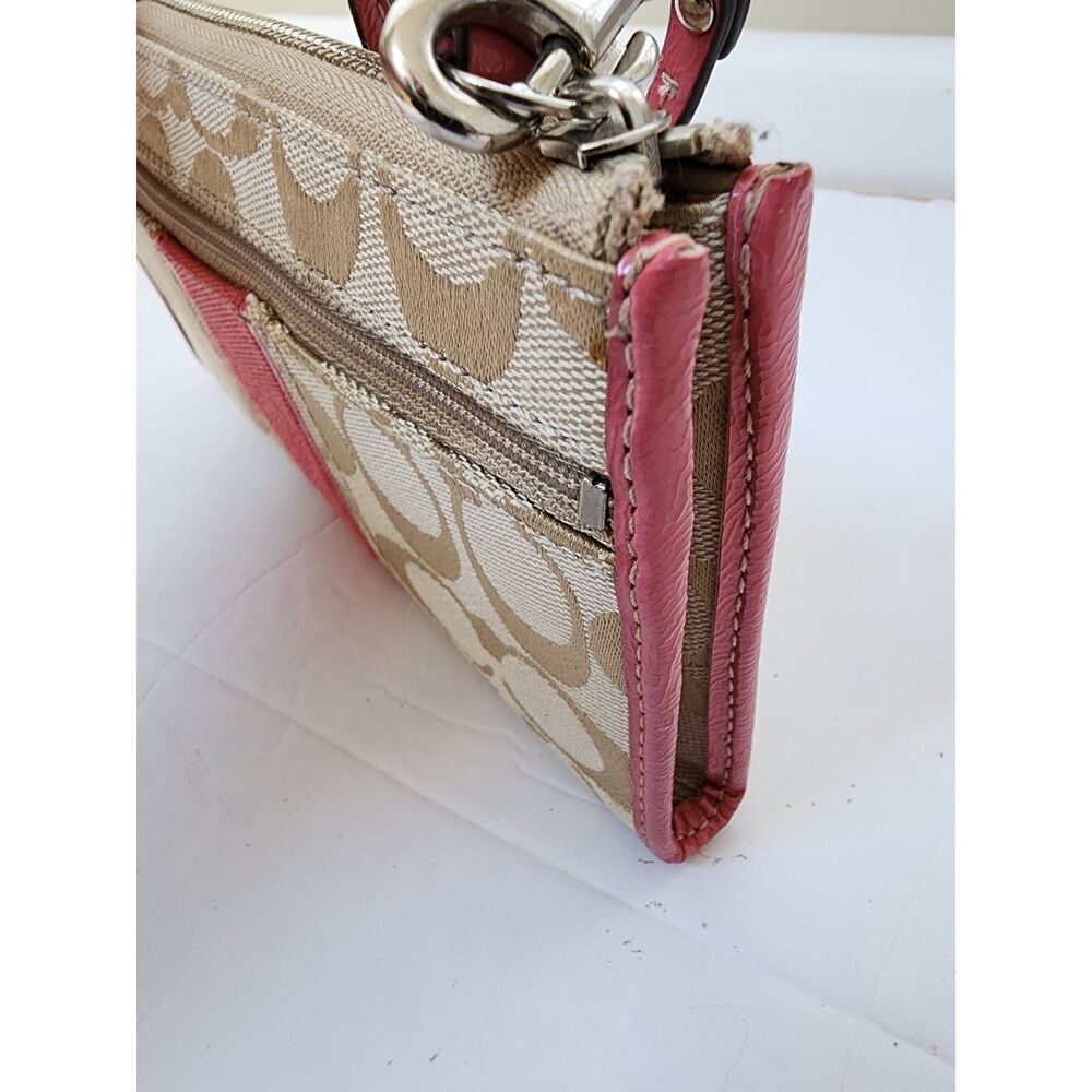Coach Signature Canvas Stripe Wristlet Wallet – Khaki & Pink - Picture 12 of 12